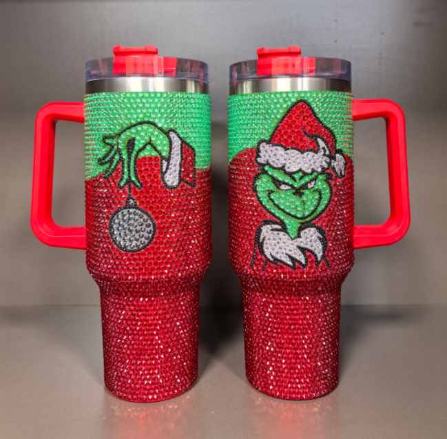 40OZ Grinch Prited Rhinestone Mugs Shipped From USA warehouse