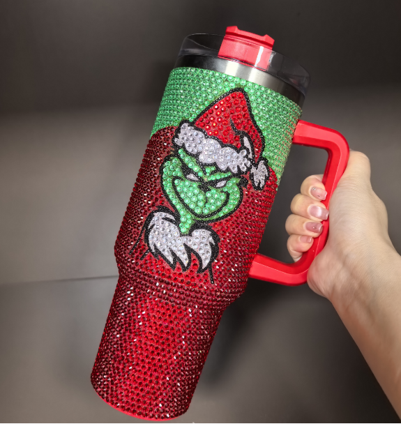 40OZ Grinch Prited Rhinestone Mugs Shipped From USA warehouse