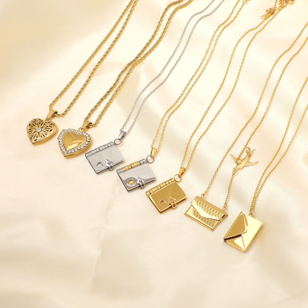 18K Gold-plated Stainless Steel Book Envelope Pendant Necklace