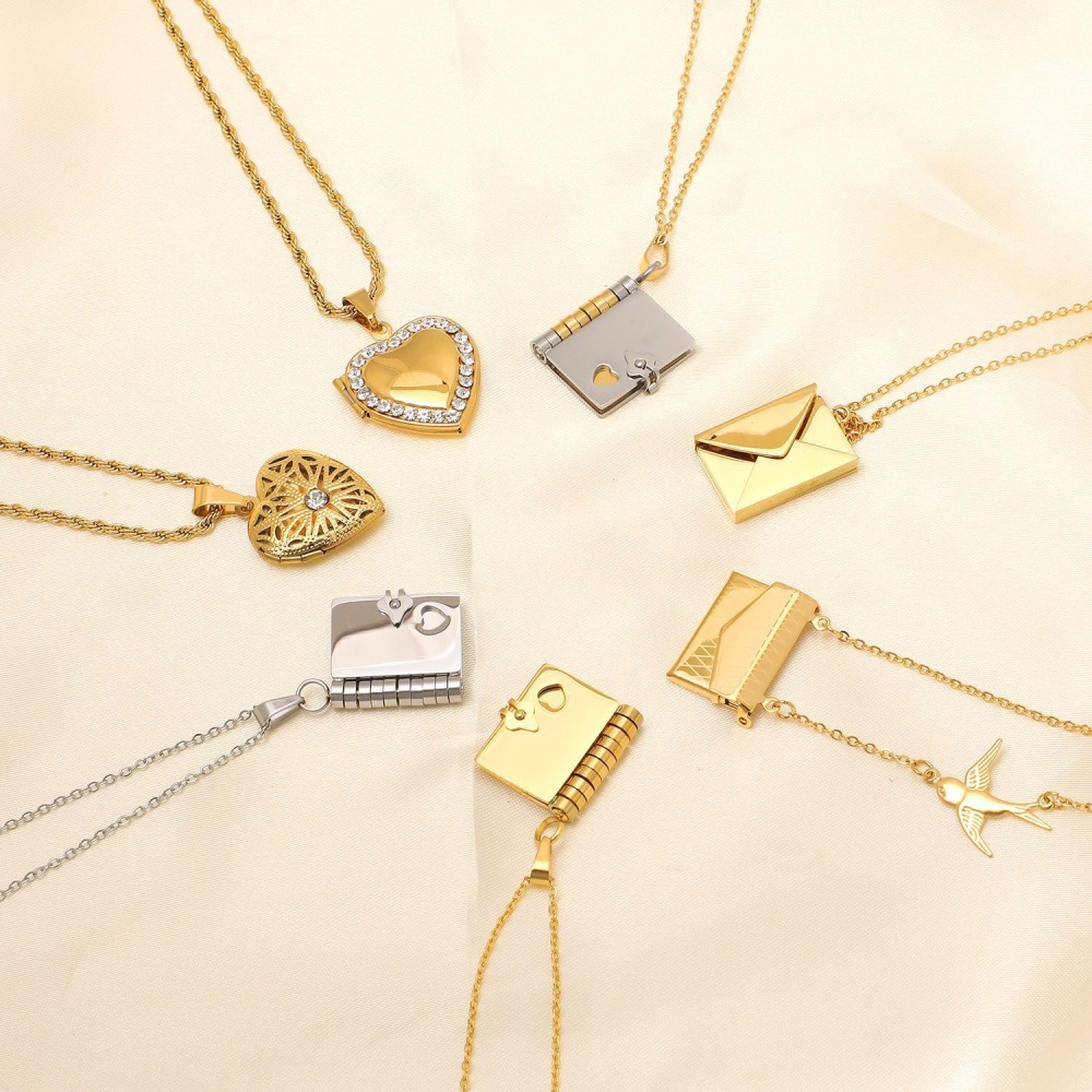 18K Gold-plated Stainless Steel Book Envelope Pendant Necklace