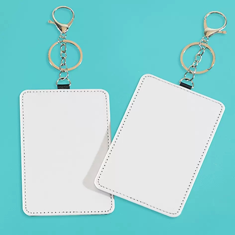 Sublimation White PU Leather Card Holder With Keychains