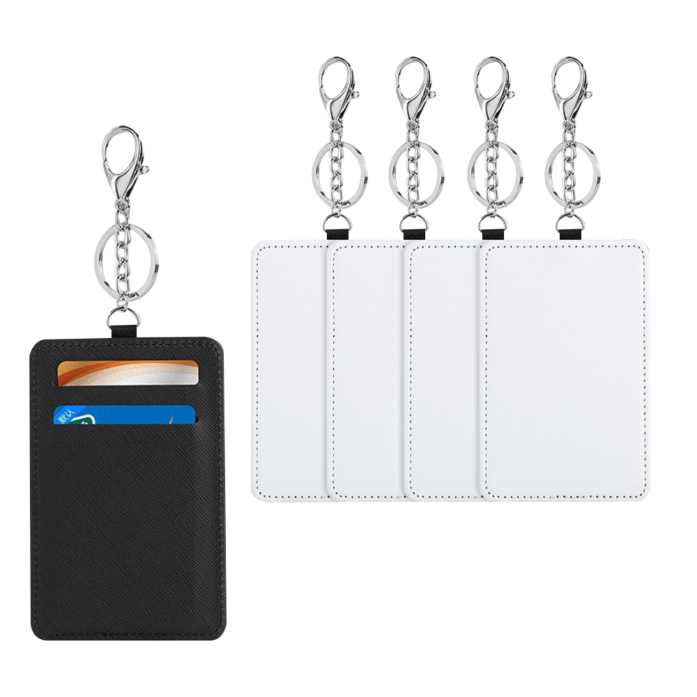Sublimation White PU Leather Card Holder With Keychains