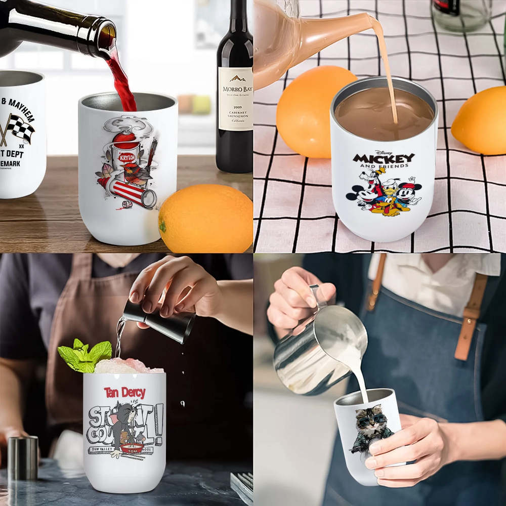 12OZ Straight Edge White Sublimation Wine Tumbler Shipped From US Warehouse