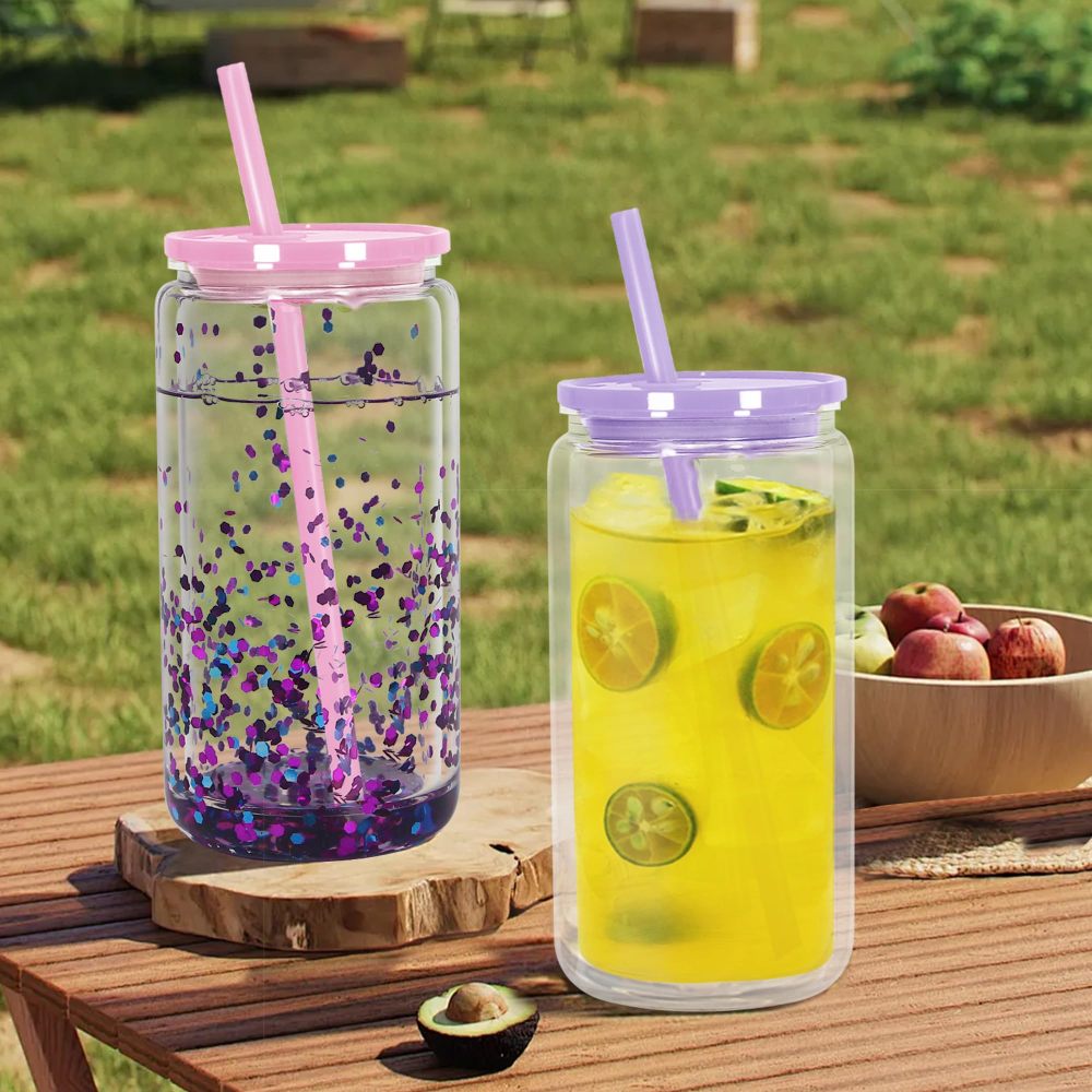 16OZ Plastic Snowglobe Cup With Colored And Straws