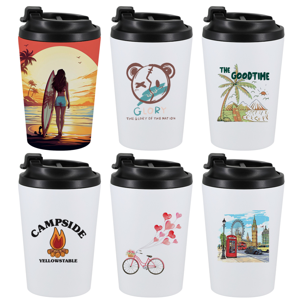 12OZ Sublimation Coffee Mugs With Black Lid
