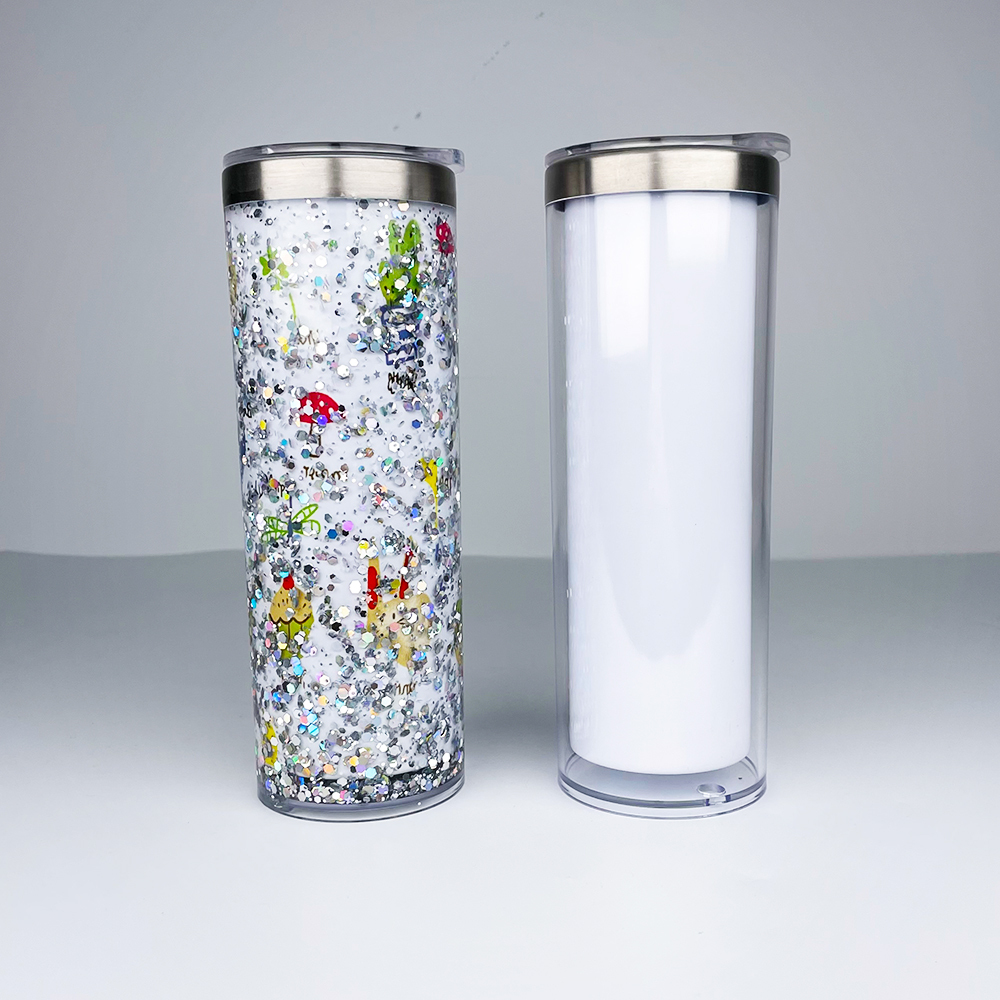 20oz Plastic Snow Globe Tumbler With Plastic And Metal Straws