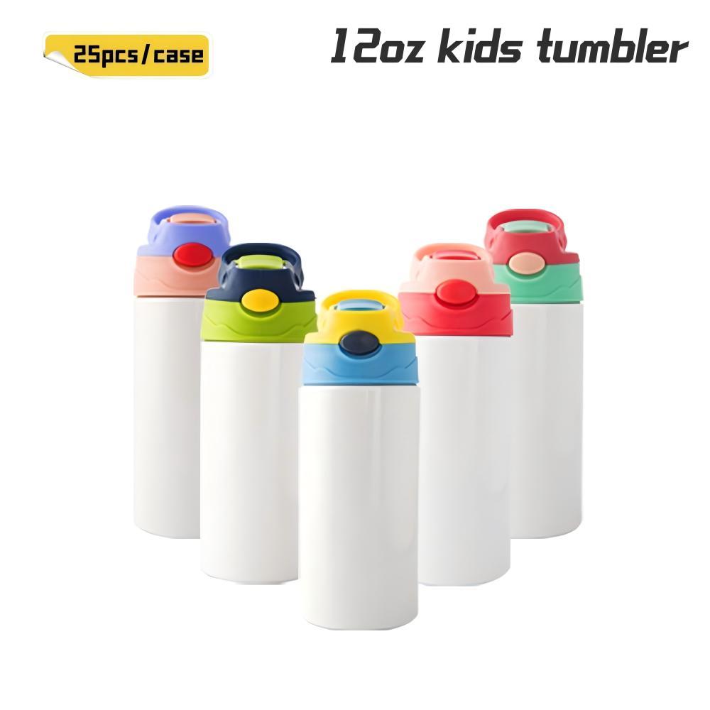 12OZ Mixed Color Straws Flip Top Kid Bottles Shipped From US Warehouse