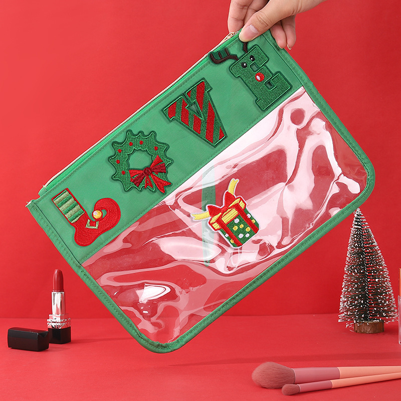 Christmas Chenille Embroidered Letter Makeup Storage Bag
