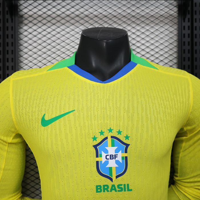 2025/26 Brazil Home Jersey Player Version Long Sleeve