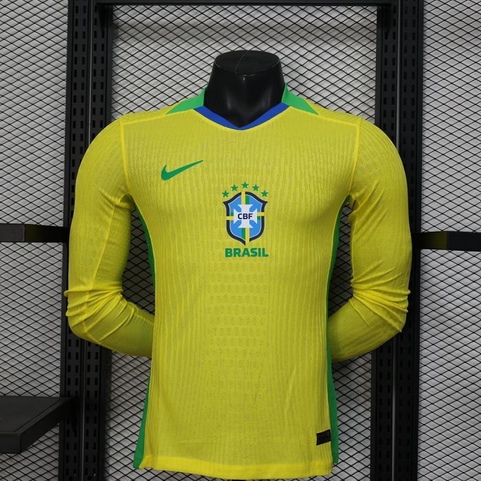 2025/26 Brazil Home Jersey Player Version Long Sleeve
