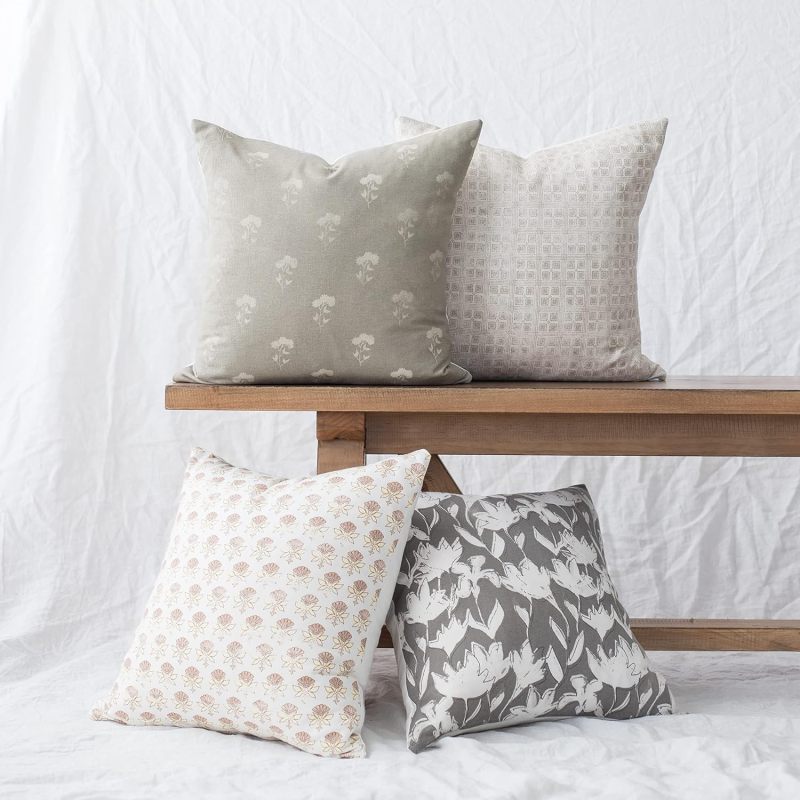 Decorative Boho Throw Pillow Covers - Durable Quality & Machine Washable - 100% Cotton - Fleur Design - 4 Pack