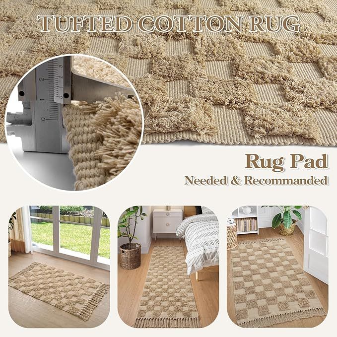 Non-Shedding Neutral Woven Beige Rug Indoor Carpet for Bedroom Table