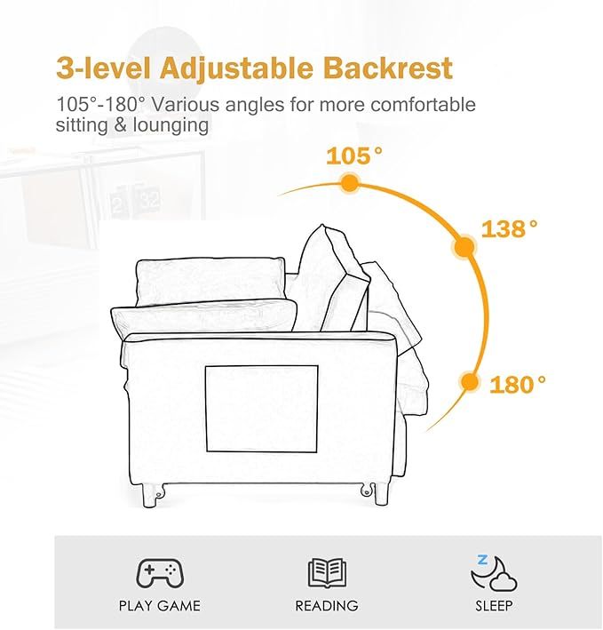 Sleeper Sofa Bed, 3-in-1 Velvet Pull Out Couch with Armrests, Storage Pockets and 2 Pillows, Adjustable Backrest, Sofa Bed Couch for Living Room, Bedroom(Black)
