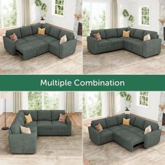 Modular Sectional Sleeper Sofa with Pull Out Bed, Corduroy L Shaped Couch with Storage Seats, Convertible Sectional Couches for Living Room, Green