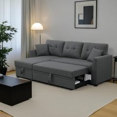 81.5" L-Shape Convertible Sleeper Sectional Sofa, Pull Out Sofabed w/Storage Chaise, All-in-One Linen Upholstered Couch for Living Room Apartment