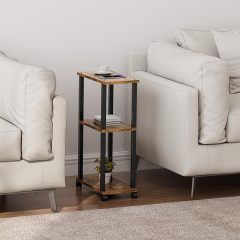 Small Side Table, Narrow End Table, Bedside Table, Couch Side Table with Wheels for Living Room or Bedroom, Brown TB01BB061