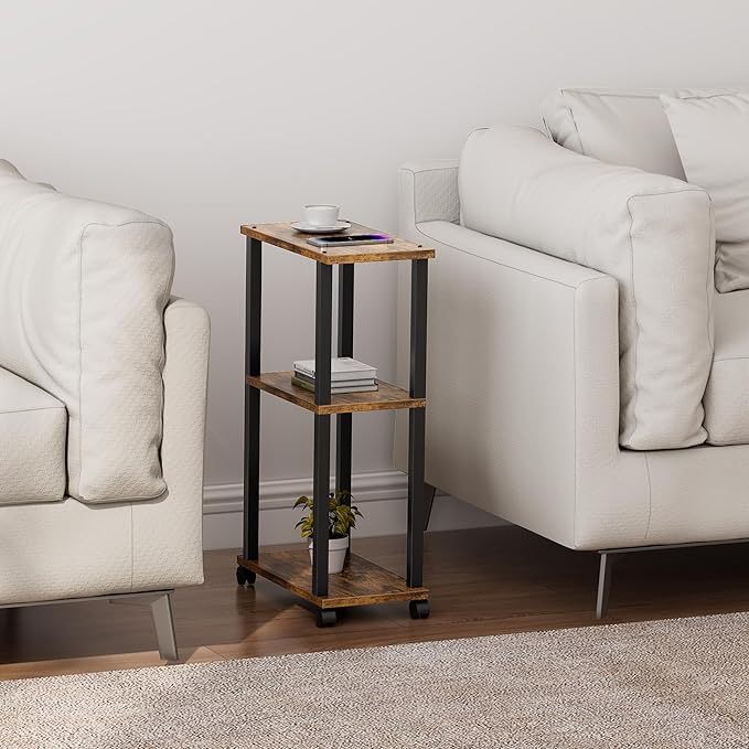 Small Side Table, Narrow End Table, Bedside Table, Couch Side Table with Wheels for Living Room or Bedroom, Brown TB01BB061