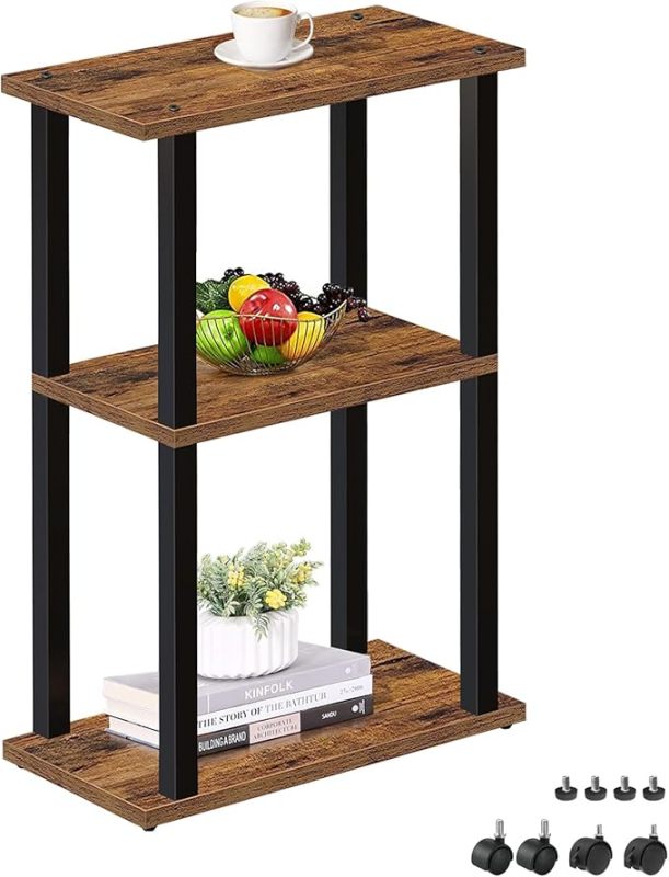 Small Side Table, Narrow End Table, Bedside Table, Couch Side Table with Wheels for Living Room or Bedroom, Brown TB01BB061