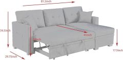 81.5" L-Shape Convertible Sleeper Sectional Sofa, Pull Out Sofabed w/Storage Chaise, All-in-One Linen Upholstered Couch for Living Room Apartment