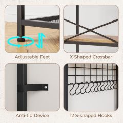 L Shaped Bakers Rack with Power Outlet, Microwave Stand with Storage, 6-Tier Corner Kitchen Shelf, Coffee Bar with 12 S-Shaped Hooks, Mesh Grid, Shelves, Kitchen Storage Rack, Rustic Brown
