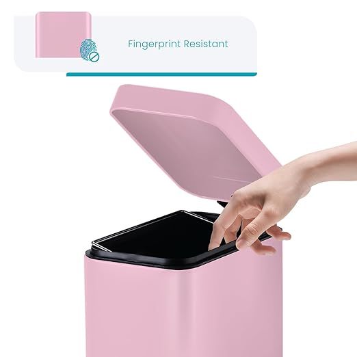 1.3 Gallon Bathroom Trash Can with a Lid, Stainless Steel Wastebasket with Slim Shape and Step Pedal for Home and Office, 5 Liter Capacity, Pink