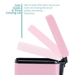 1.3 Gallon Bathroom Trash Can with a Lid, Stainless Steel Wastebasket with Slim Shape and Step Pedal for Home and Office, 5 Liter Capacity, Pink