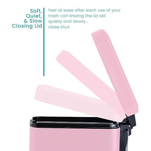 1.3 Gallon Bathroom Trash Can with a Lid, Stainless Steel Wastebasket with Slim Shape and Step Pedal for Home and Office, 5 Liter Capacity, Pink