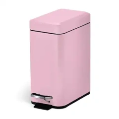 1.3 Gallon Bathroom Trash Can with a Lid, Stainless Steel Wastebasket with Slim Shape and Step Pedal for Home and Office, 5 Liter Capacity, Pink