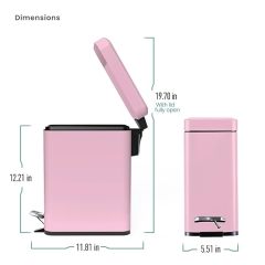 1.3 Gallon Bathroom Trash Can with a Lid, Stainless Steel Wastebasket with Slim Shape and Step Pedal for Home and Office, 5 Liter Capacity, Pink
