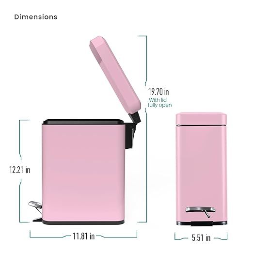 1.3 Gallon Bathroom Trash Can with a Lid, Stainless Steel Wastebasket with Slim Shape and Step Pedal for Home and Office, 5 Liter Capacity, Pink