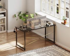 48 Inch Small Computer Desk for Home Office, Study Writing Table for Small Spaces, Simple Modern Desk with Headphone Hooks, Black
