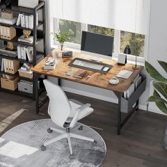 48 inch Computer Desk Modern Simple Style Woodern Table with Storage Bag and Hook for Home, Office, Study, Writing, Rustic Brown