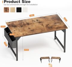 48 inch Computer Desk Modern Simple Style Woodern Table with Storage Bag and Hook for Home, Office, Study, Writing, Rustic Brown