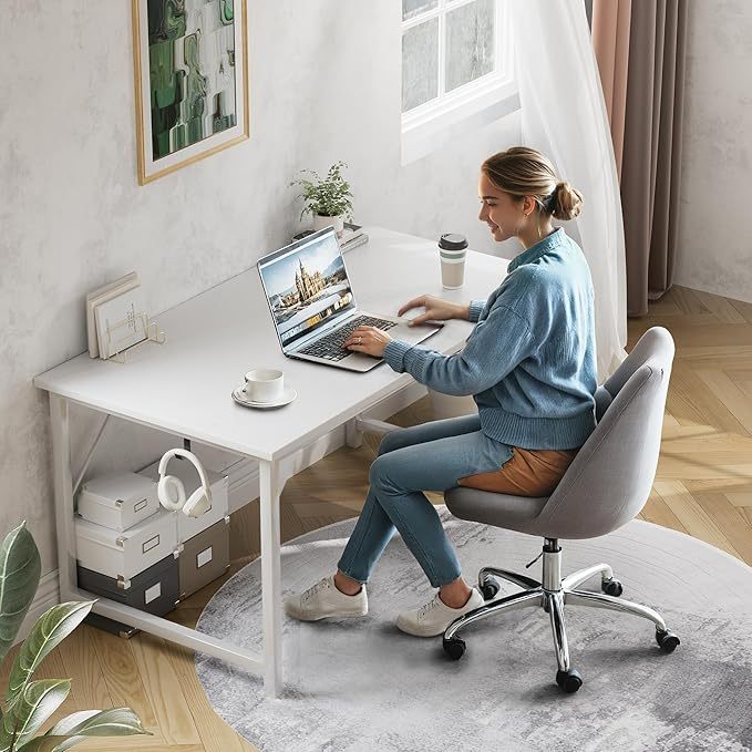 Computer Desk 32 Inch Small Office Writing Work Study Kids Student Bedroom Wood Modern Simple Table with Storage Bag & Headphone Hooks, White