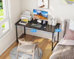 48 Inch Small Computer Desk for Home Office, Study Writing Table for Small Spaces, Simple Modern Desk with Headphone Hooks, Black