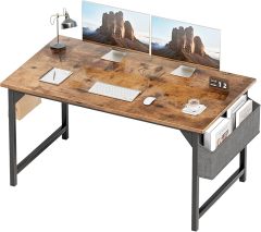 48 inch Computer Desk Modern Simple Style Woodern Table with Storage Bag and Hook for Home, Office, Study, Writing, Rustic Brown