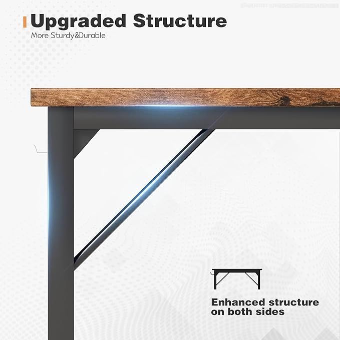 48 inch Computer Desk Modern Simple Style Woodern Table with Storage Bag and Hook for Home, Office, Study, Writing, Rustic Brown