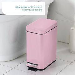 1.3 Gallon Bathroom Trash Can with a Lid, Stainless Steel Wastebasket with Slim Shape and Step Pedal for Home and Office, 5 Liter Capacity, Pink