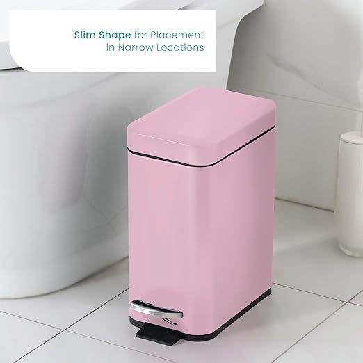 1.3 Gallon Bathroom Trash Can with a Lid, Stainless Steel Wastebasket with Slim Shape and Step Pedal for Home and Office, 5 Liter Capacity, Pink