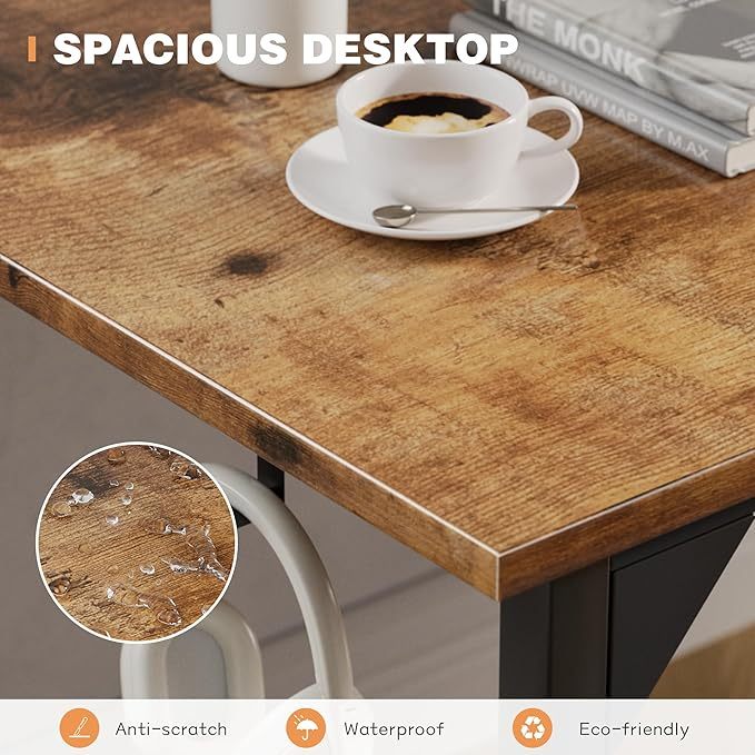 48 inch Computer Desk Modern Simple Style Woodern Table with Storage Bag and Hook for Home, Office, Study, Writing, Rustic Brown