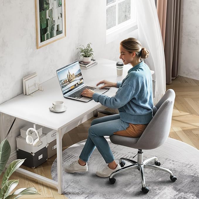 48 Inch Computer Desk, Wood Modern Simple PC Home Office Table with Storage Bag and Headphone Hook for Home, Office, Study, Writing, White