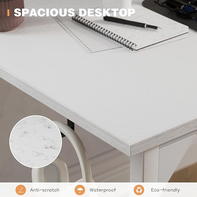 48 Inch Computer Desk, Wood Modern Simple PC Home Office Table with Storage Bag and Headphone Hook for Home, Office, Study, Writing, White