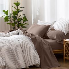 1   MooMee Bedding Sheet Set 100% Washed Cotton Linen Like Textured Breathable Durable Soft Comfy (Dark Grey, King)
