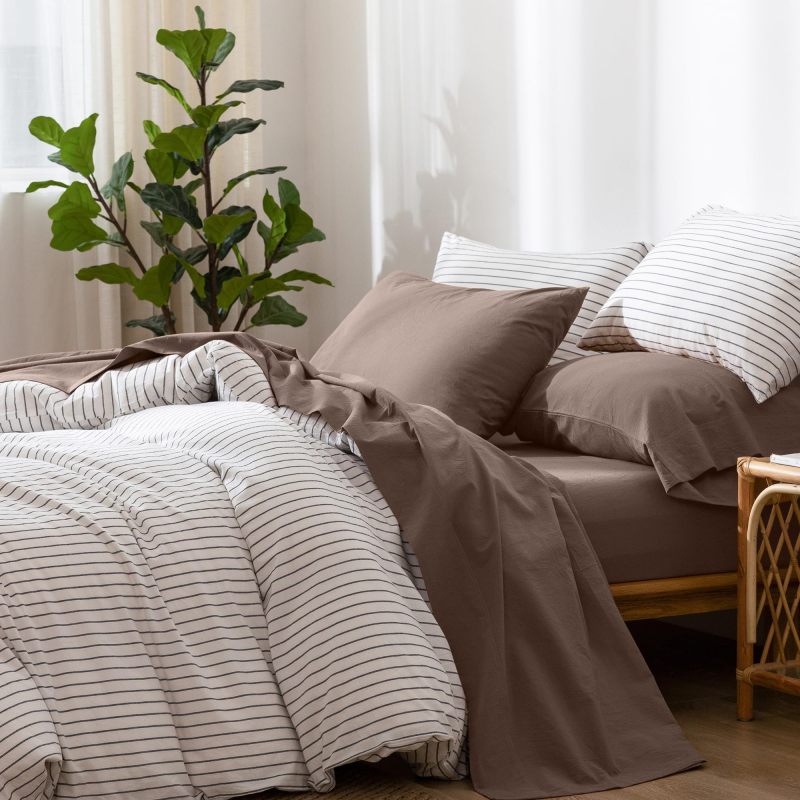 1   MooMee Bedding Sheet Set 100% Washed Cotton Linen Like Textured Breathable Durable Soft Comfy (Dark Grey, King)