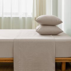 1   MooMee Bedding Sheet Set 100% Washed Cotton Linen Like Textured Breathable Durable Soft Comfy (Dark Grey, King)