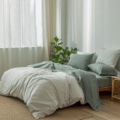 1   MooMee Bedding Sheet Set 100% Washed Cotton Linen Like Textured Breathable Durable Soft Comfy (Dark Grey, King)