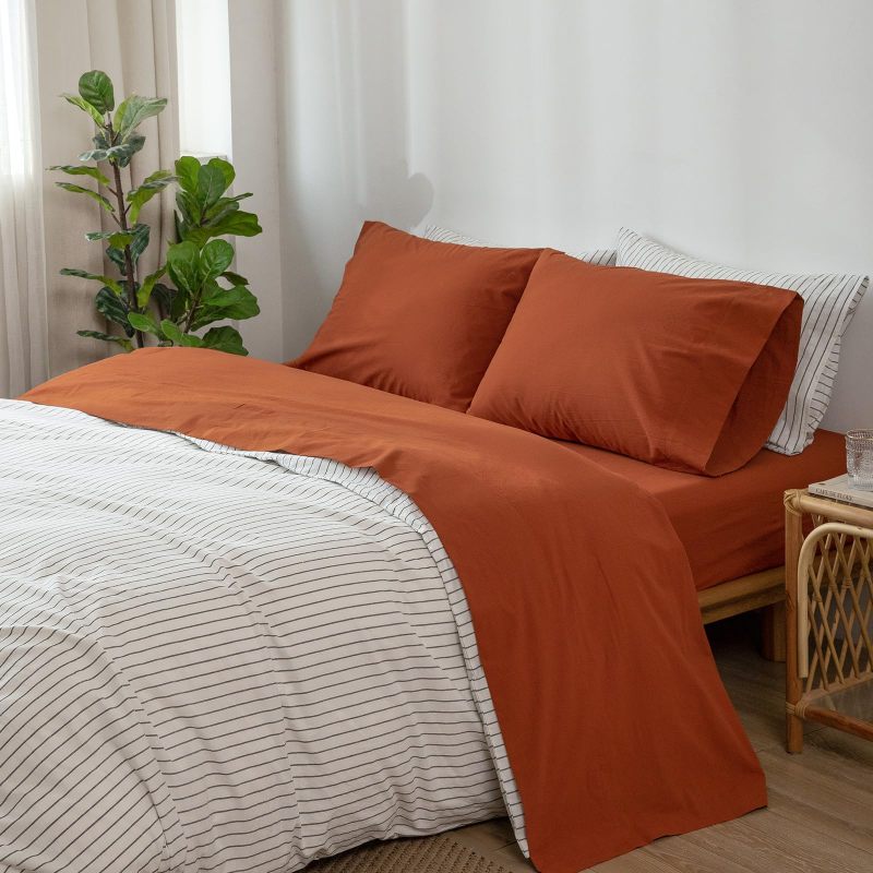 1   MooMee Bedding Sheet Set 100% Washed Cotton Linen Like Textured Breathable Durable Soft Comfy (Dark Grey, King)