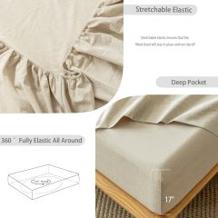 1   MooMee Bedding Sheet Set 100% Washed Cotton Linen Like Textured Breathable Durable Soft Comfy (Dark Grey, King)