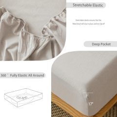 1   MooMee Bedding Sheet Set 100% Washed Cotton Linen Like Textured Breathable Durable Soft Comfy (Dark Grey, King)