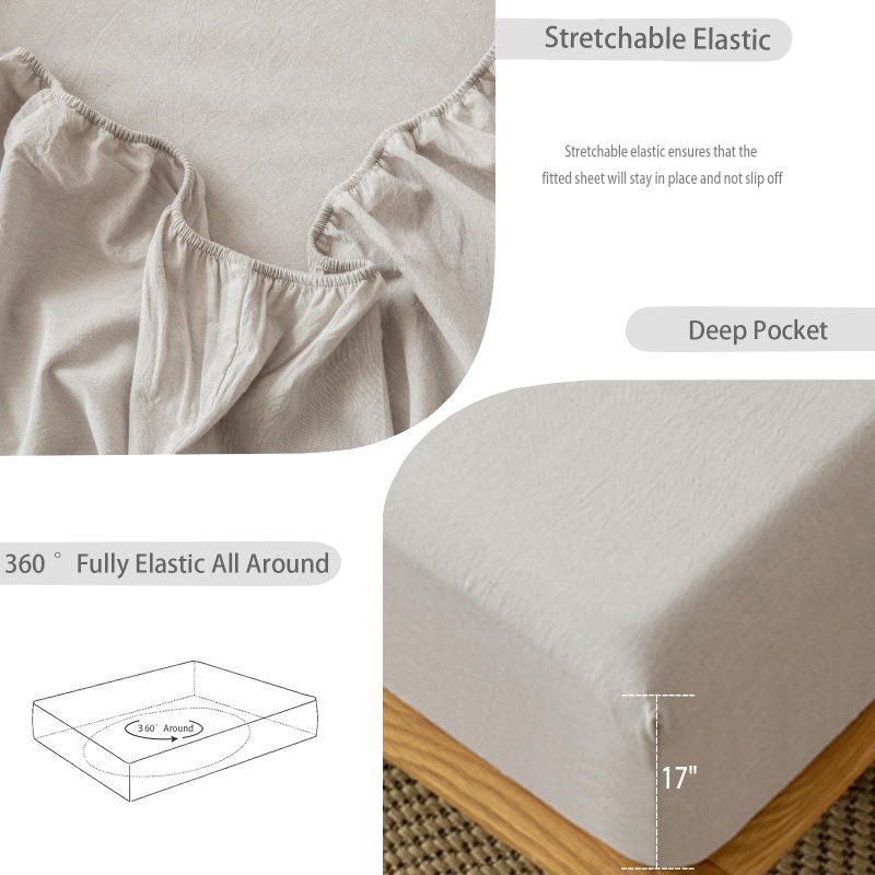 1   MooMee Bedding Sheet Set 100% Washed Cotton Linen Like Textured Breathable Durable Soft Comfy (Dark Grey, King)